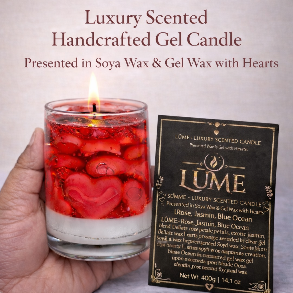 LÜME Crimson Hearts Luxury Gel Candle – Rose, Jasmine & Blue Ocean