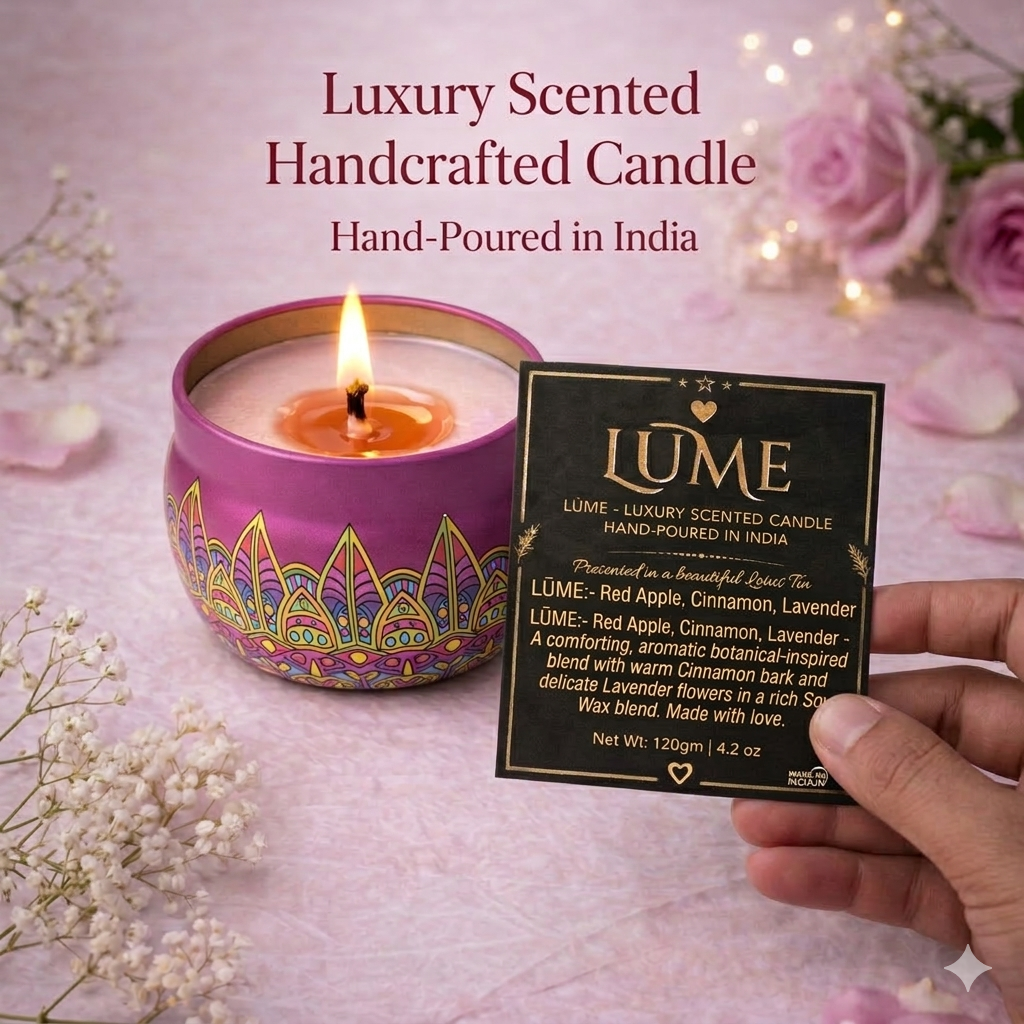 LÜME Luxury Handcrafted Soy Wax Candle – Red Apple, Cinnamon & Lavender (Decorative Jar)