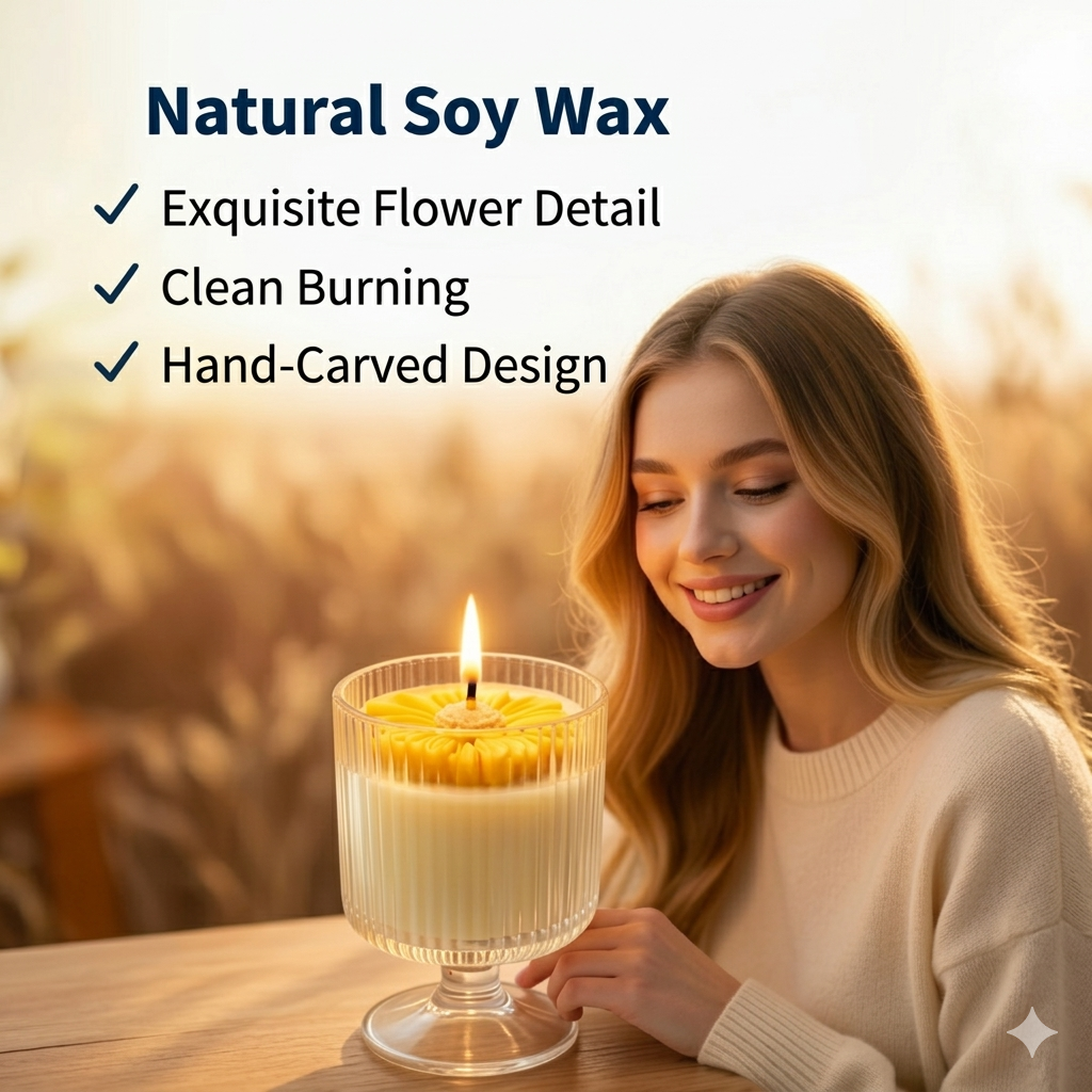 LÜME Golden Bloom Luxury Soy Candle – Rosemary & Green Apple