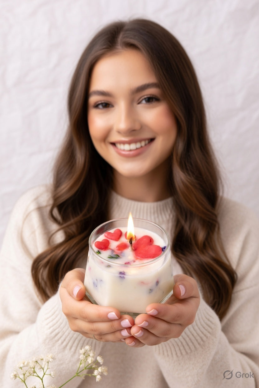 LÜME Crimson Hearts Luxury Soy Wax Candle – Musk, Tea Tree & Rose