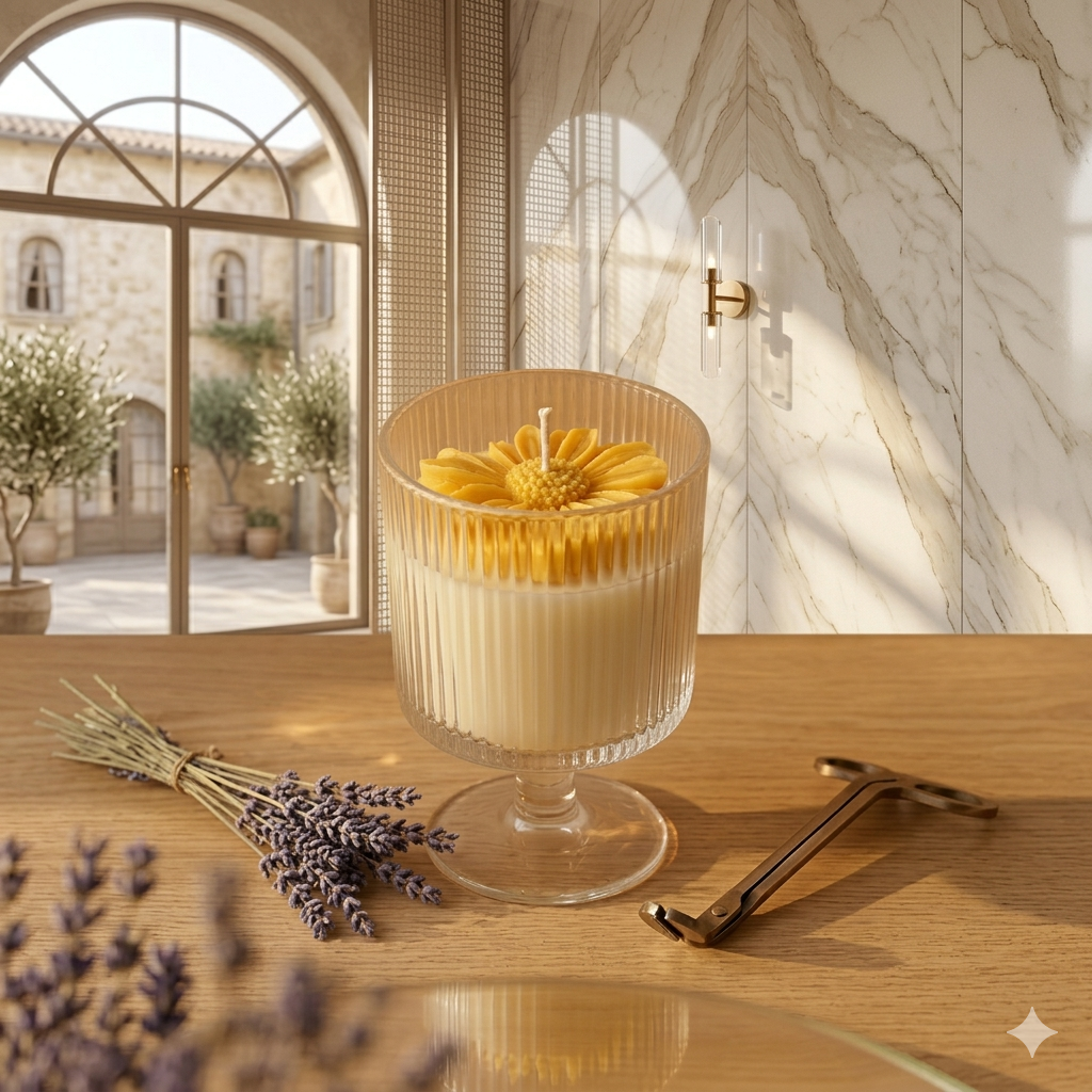 LÜME Golden Bloom Luxury Soy Candle – Rosemary & Green Apple