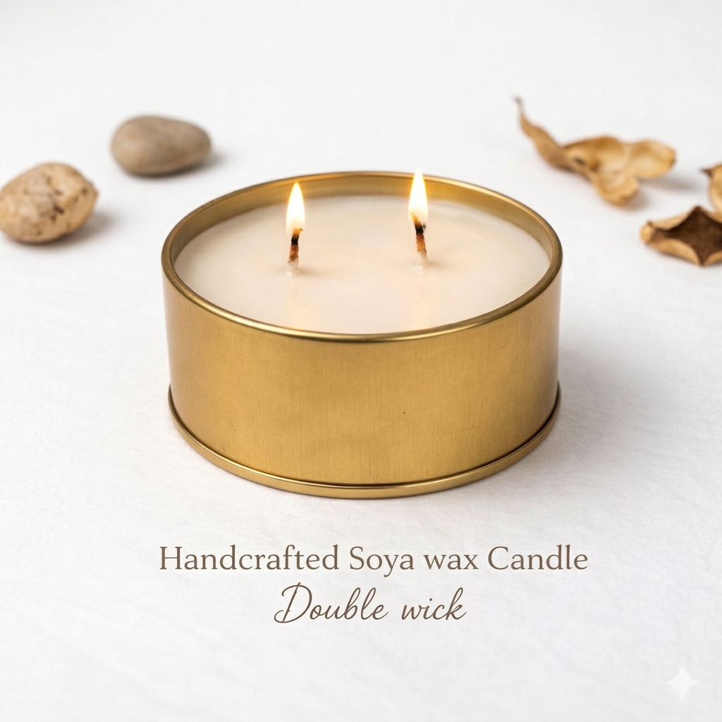 LÜME Luxury Double Wick Soy Wax Candle – Red Apple, Cinnamon & Lavender (Gold Jar)