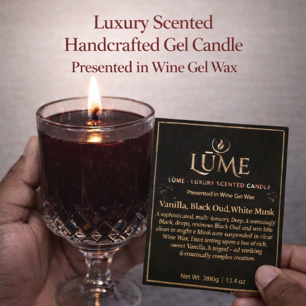 LÜME Noir Elixir Luxury Gel Candle – Vanilla, Black Oud & White Musk