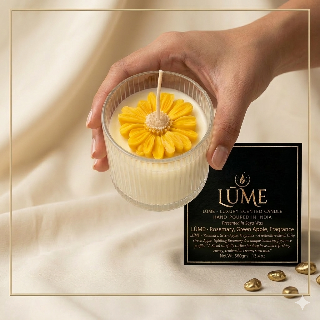 LÜME Golden Bloom Luxury Soy Candle – Rosemary & Green Apple
