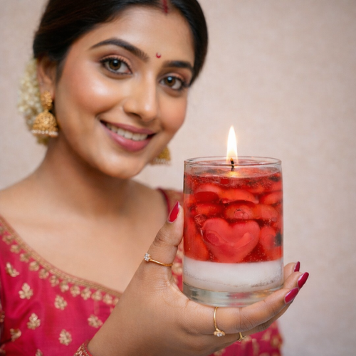 LÜME Crimson Hearts Luxury Gel Candle – Rose, Jasmine & Blue Ocean