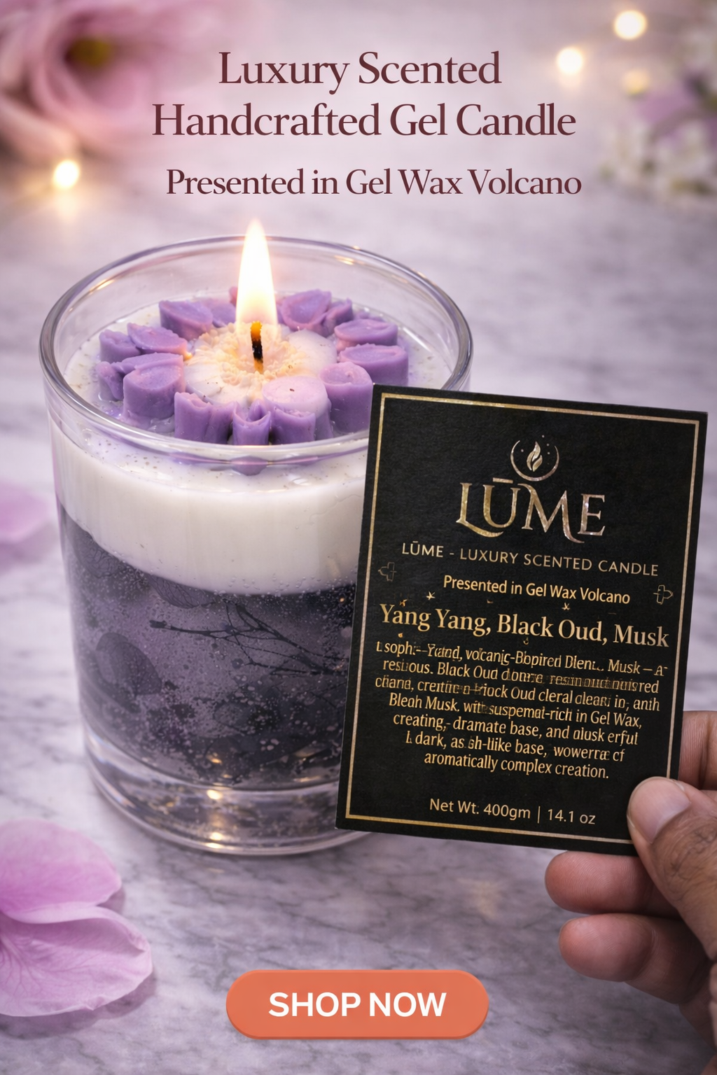 LÜME Lavender Bloom Luxury Gel Wax Candle – Ylang Ylang, Black Oud & Musk
