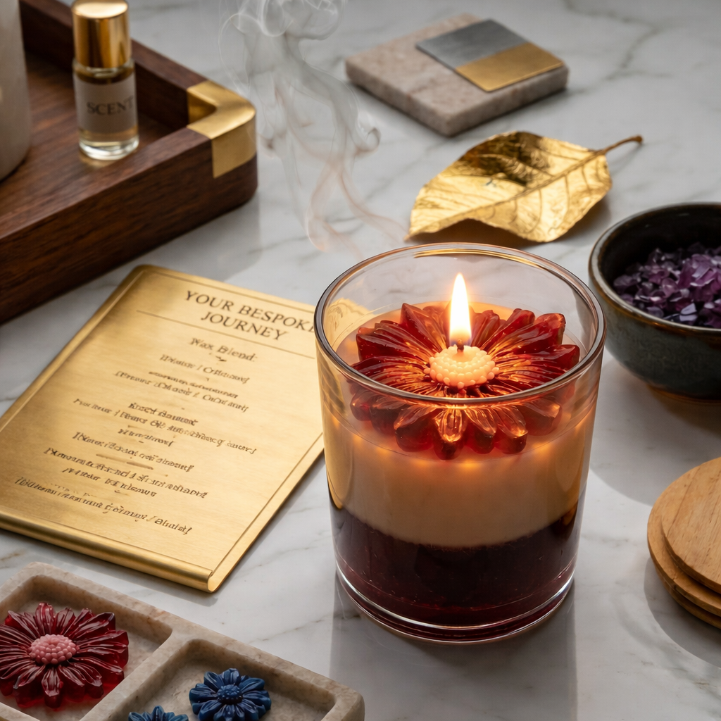 Luxury Botanical Bloom Candle – Handcrafted Layered Aromatherapy Glass Candle
