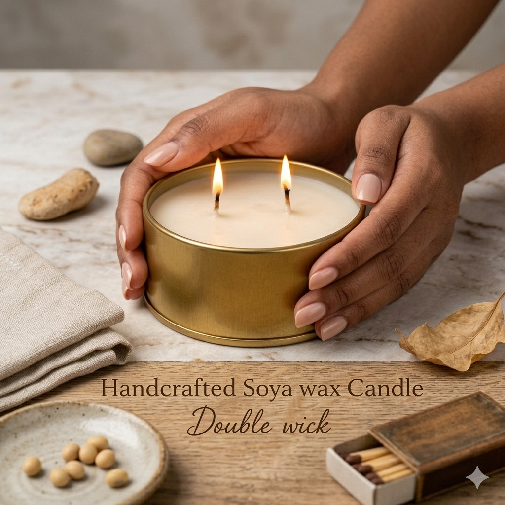 LÜME Luxury Double Wick Soy Wax Candle – Red Apple, Cinnamon & Lavender (Gold Jar)