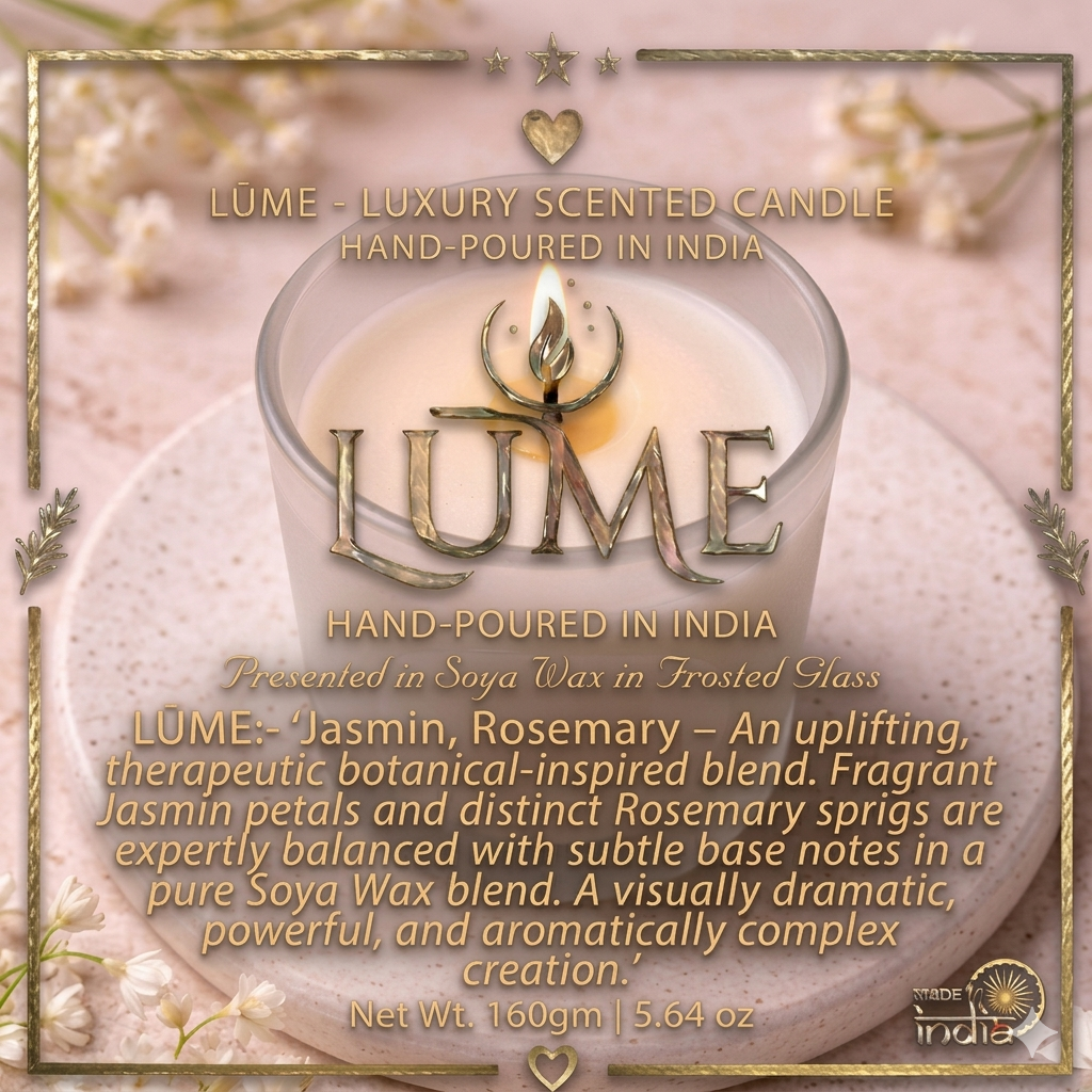 LÜME Jasmine & Rosemary Luxury Soy Wax Candle – Frosted Glass Edition