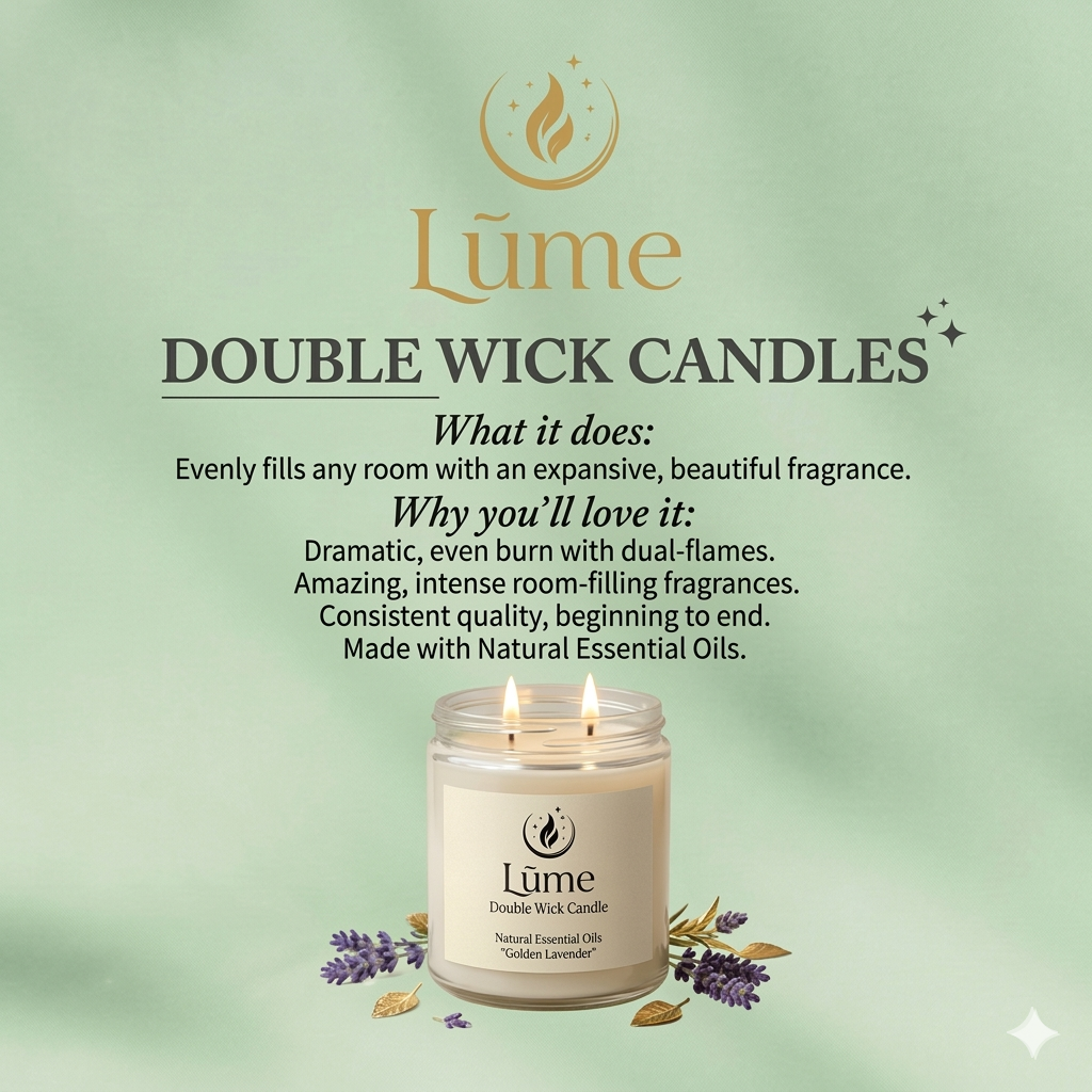 LÜME Luxury Double Wick Soy Wax Candle – Red Apple, Cinnamon & Lavender (Gold Jar)